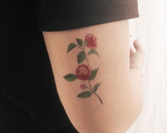 Tatuaje temporal de peonía rosa de Zihee (juego de 3)