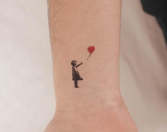 Small Banksy&#39;s Balloon Girl Temporary Tattoo (Set of 3)