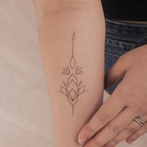 Fine Line Ornamental Lotus Flower Temporary Tattoo (Set of 3)