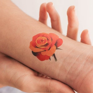 Orange Rose Head Temporary Tattoo by Zihee (Set of 3)