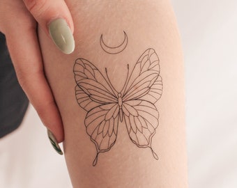 Fine Line Butterfly Crescent Temporary Tattoo (Set of 3)