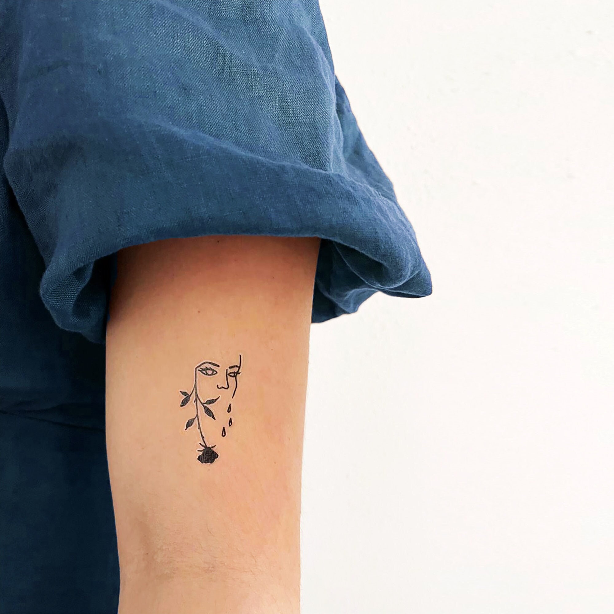 Crying Woman Rose Temporary Tattoo set of 3 - Etsy