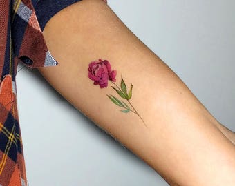 Tatuaje temporal de peonía rosa por Lena Fedchenko (Conjunto de 3)
