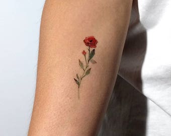Red Rose Temporary Tattoo By Lena Fedchenko (Set of 3)