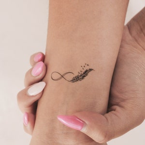Tatuaggio temporaneo con piuma e simbolo dell’infinito (set di 3)