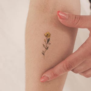 Small Yellow Rose By Lena Fedchenko Temporary Tattoo (Set of 3)