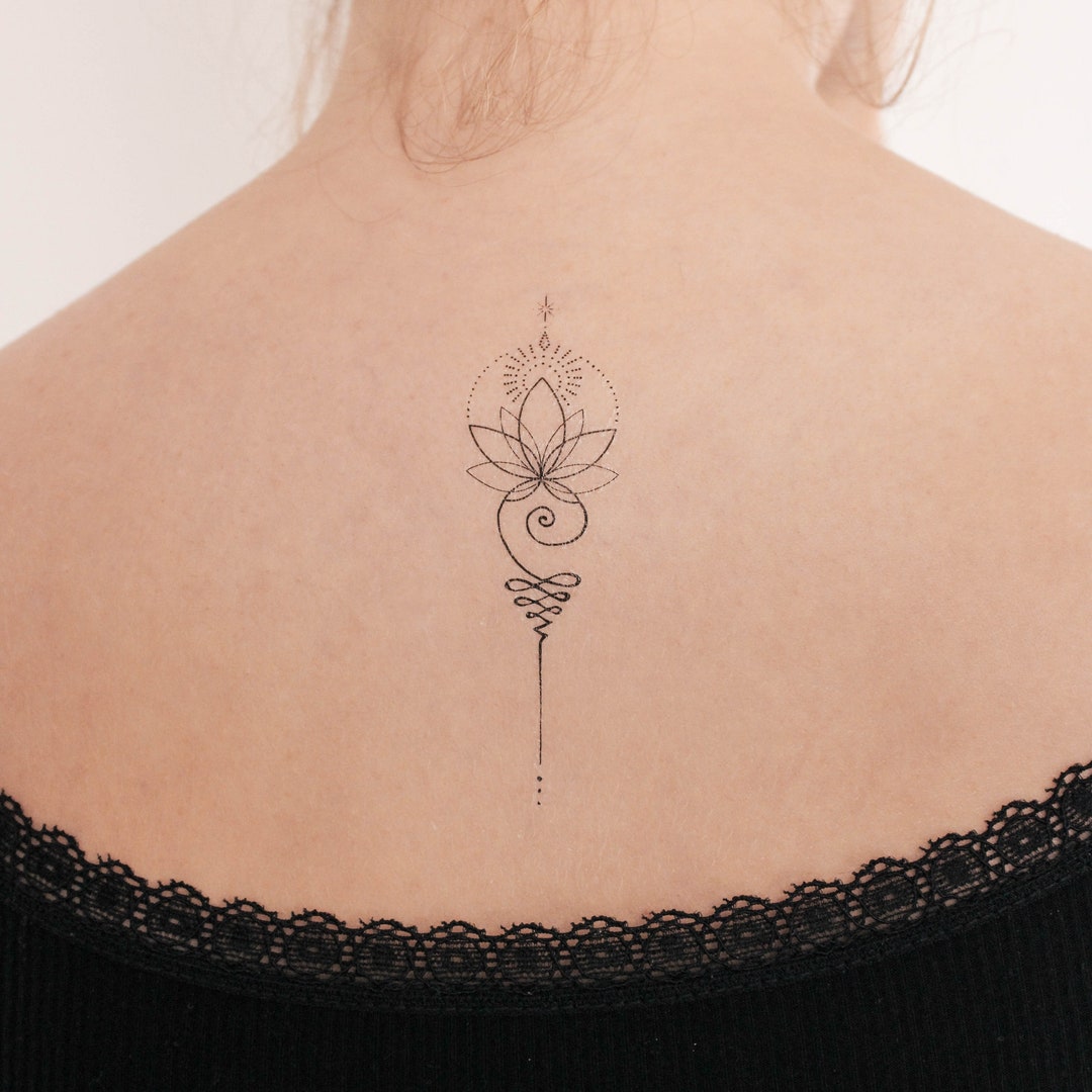 Enlightened Unalome Lotus Temporary Tattoo (set of 3) - Etsy