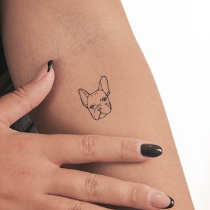 Tatuaggio temporaneo con ritratto di Bulldog francese (set di 3)