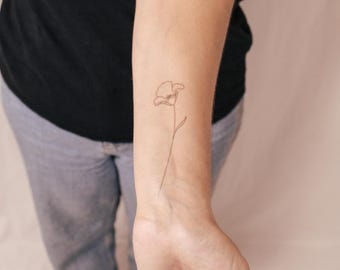 Feine Linie Mohnblume temporäres Tattoo von Jakenowicz (3er Set)
