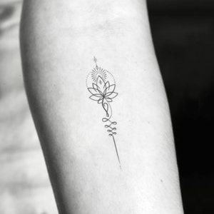 Fine Line Unalome Lotus Temporary Tattoo (Set of 3)