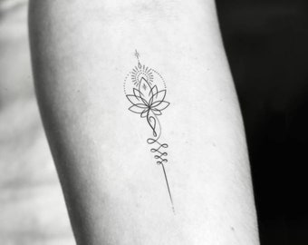 Fine Line Unalome Lotus Temporary Tattoo (Set of 3)