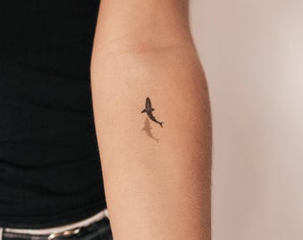 Small Shark And Shadow Temporary Tattoo (Set of 3)