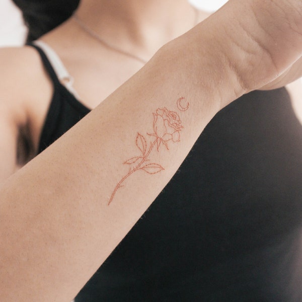Red Moon Rose Temporary Tattoo By Jakenowicz (Set of 3)