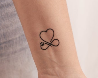 Tatuaje temporal con estampado de pata de perro y corazón infinito (juego de 3)