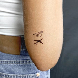 Papier Flugzeug und Flugzeug Schatten temporäres Tattoo (3er Set)