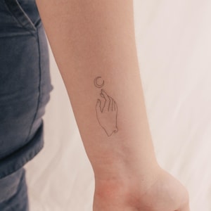Luna Crescent and Hand Temporary Tattoo By Jakenowicz (Set of 3)