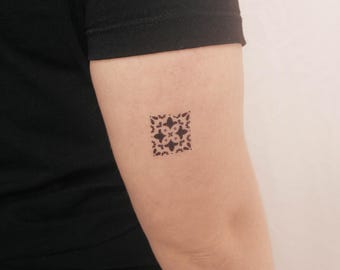 Kleine portugiesische Fliese temporäres Tattoo (3er Set)