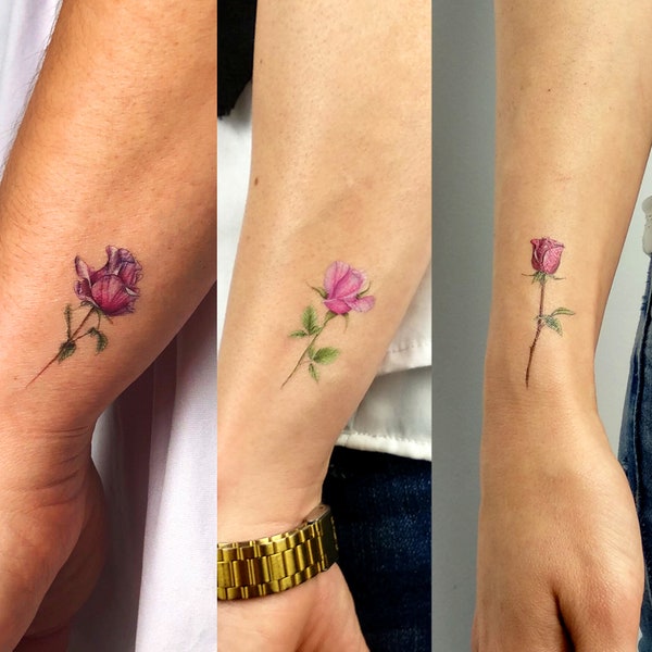 Ensemble de tatouage temporaire trois roses par Mini Lau (Ensemble de 9)