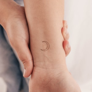 Fine Line Crescent Moon Temporary Tattoo By Jakenowicz (Set of 3)