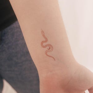Fine Line Red Snake Temporary Tattoo By Jakenowicz (Set of 3)