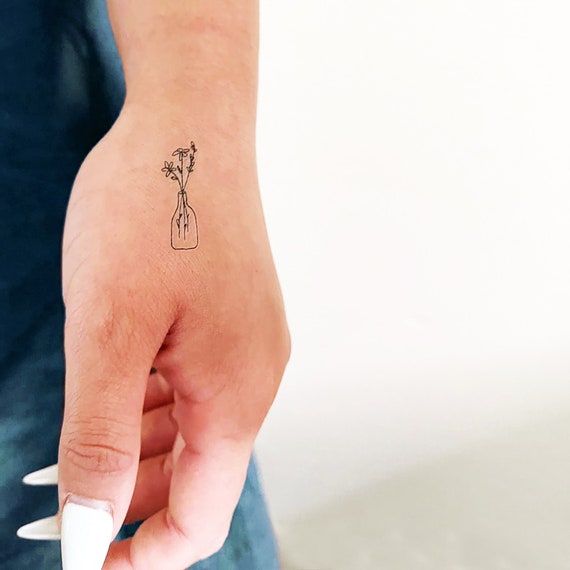 Flores en una botella Tatuaje temporal Conjunto de 3 - Etsy España