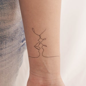 Fine Line Kiss Temporary Tattoo by Harmlessberry (Set of 3)