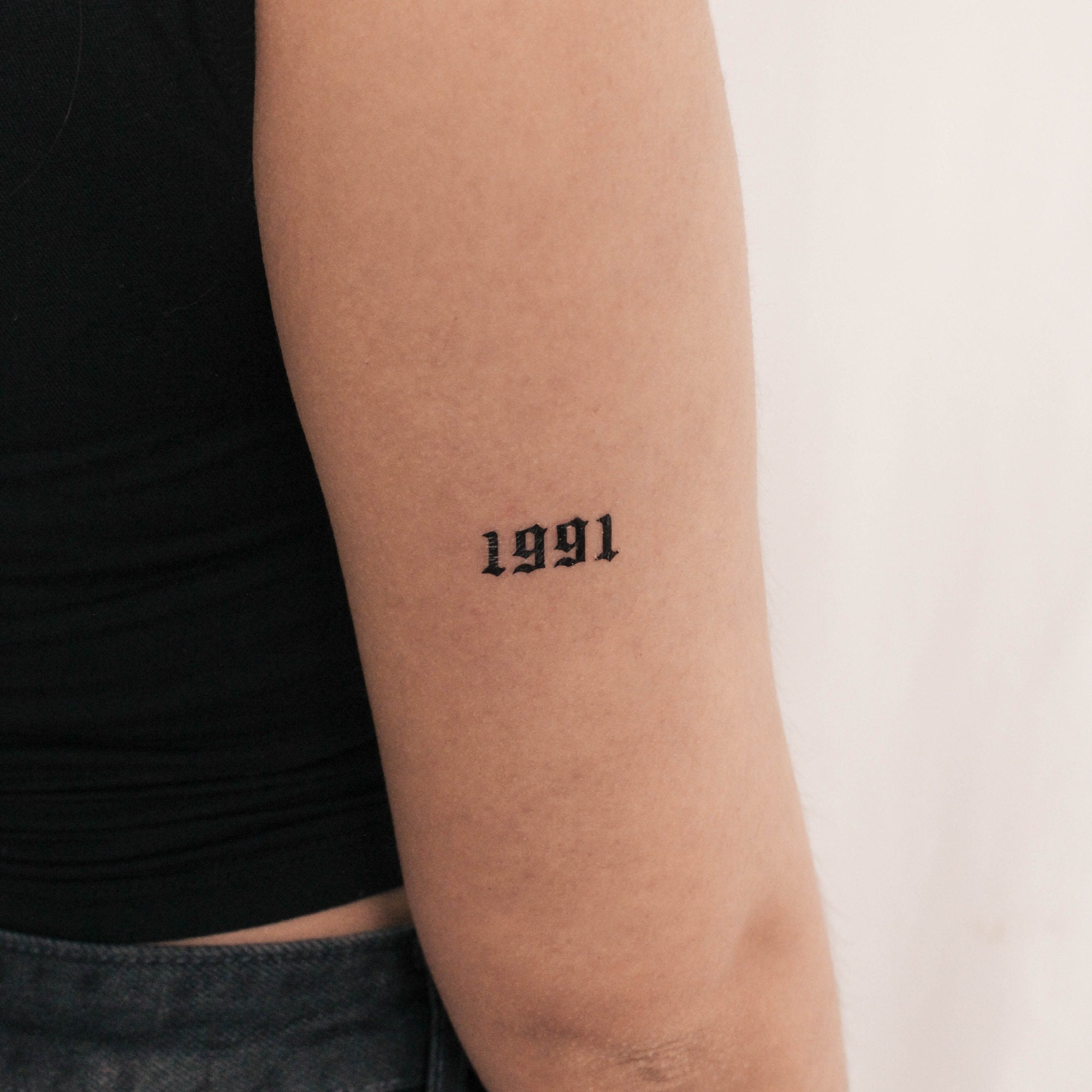 Gothic Font 1991 Birth Year Temporary Tattoo (Set of 3)