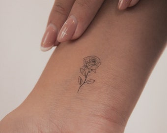 Small Fine Line Rose Temporary Tattoo (Set of 3)