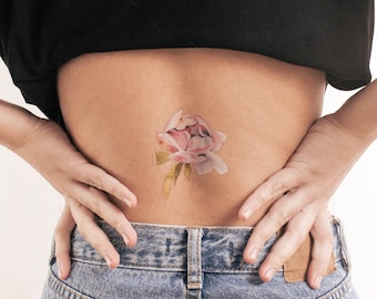 Tatuaje temporal de peonía rosa claro de Ann Lilya (juego de 3)
