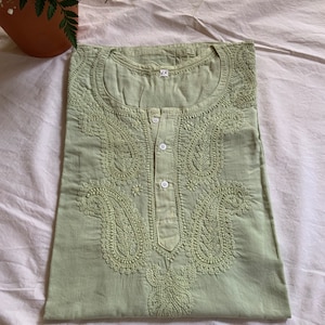Tunic Kurta Woman’s Top Long Sleeve Hand Embroidered 100% Cotton Paisley Design