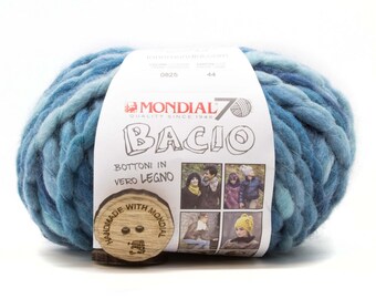 Mondial Bacio Yarn in shade #0824 Blue Tones -  100g ball of chunky merino wool mix yarn