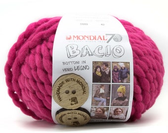 Mondial Bacio Yarn in shade #0989 Bright Pink -  100g ball of chunky merino wool mix yarn