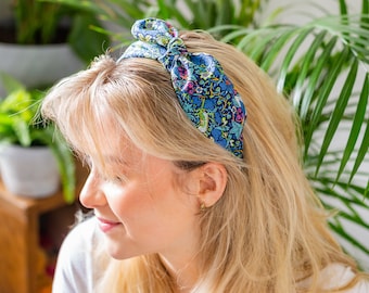 Women's Side Bow Headband, Liberty of London Strawberry Thief J Print