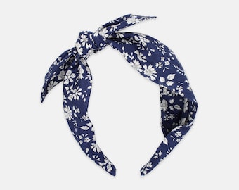 Liberty Fabric Side Bow Headband – Capel U Navy Print – Handmade Women’s Hair Accessory – Floral Gift for Her