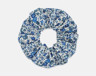 Women&#39;s Hair Scrunchie, Liberty Fabrics Emma and Georgina B Blue Print, Large or Medium