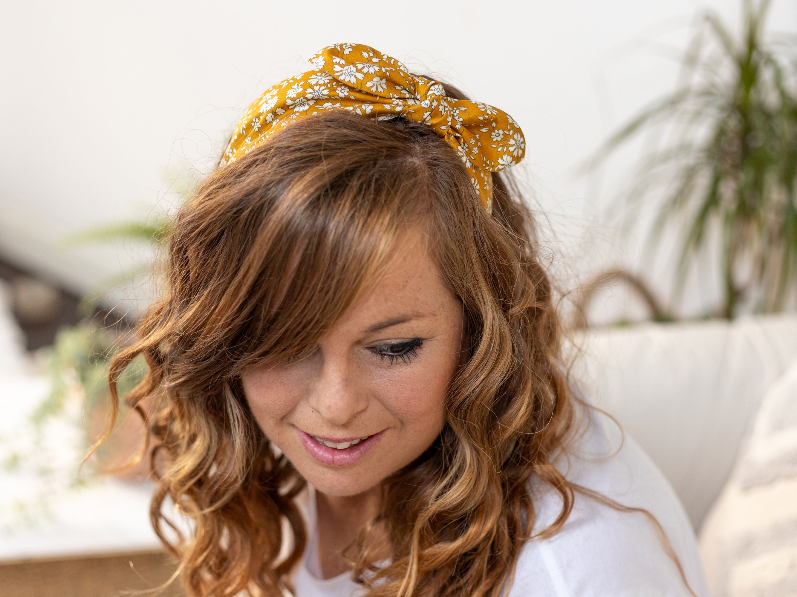 Liberty Fabric Side Bow Headband – Capel G Mustard Print – Handmade Women’s Hair Accessory – Floral Gift for Her
