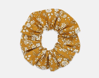 Women&#39;s Hair Scrunchie, Liberty Fabrics Capel G Mustard Print, Large or Medium
