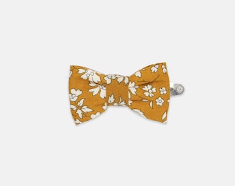 Liberty Capel G Mustard Print Small Bow Hair Clip – Handmade Floral Hair Accessory for Girls