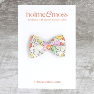 Liberty Betsy W Yellow Print Small Bow Hair Clip – Handmade Floral Hair Accessory for Girls