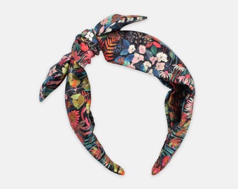 Women's Silk Satin Side Bow Headband, Liberty of London Faria Flowers Print - Limited Edition