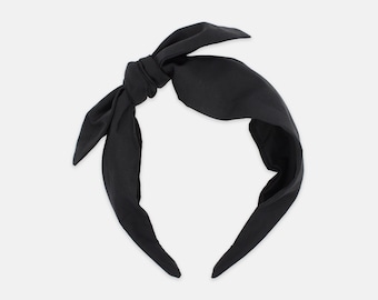 Liberty Fabric Side Bow Headband – Black F Plain Print – Handmade Women’s Hair Accessory – Unique Gift for Her