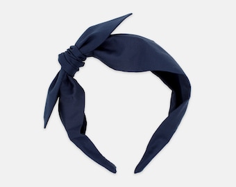Liberty Fabric Side Bow Headband – Navy C Plain Print – Handmade Women’s Hair Accessory – Unique Gift for Her