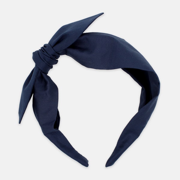 Bandeau avec noeud sur le côté en tissu Liberty - Imprimé C bleu marine uni - Accessoire de coiffure pour femme fait main - Cadeau unique pour elle