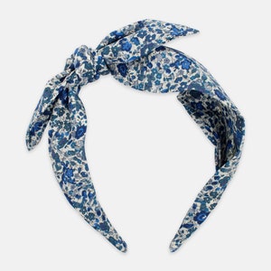 Liberty Fabric Side Bow Headband – Emma and Georgina B Blue Print – Handmade Women’s Hair Accessory – Floral Gift for Her