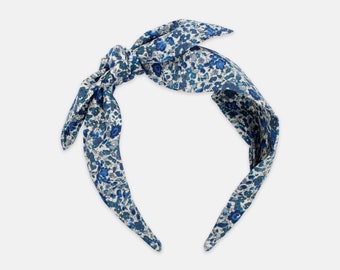 Liberty Fabric Side Bow Headband – Emma and Georgina B Blue Print – Handmade Women’s Hair Accessory – Floral Gift for Her