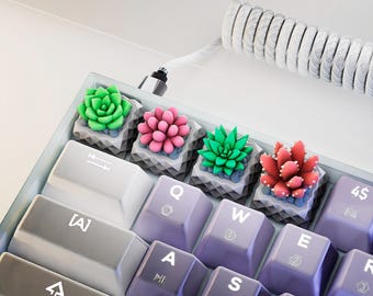 Cactus Set Flowers Keycap, Cactus Keycaps, Artisan PLA Keycap, Mask Custom Keycaps, Mechanical Keyboard Set of 4 Key Caps