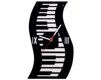 Piano Wood Clock with Numbers, Wooden Rustic Clock, Farmhouse Wall Clock, Wooden Wall Clock, Wood Wall Clock, Modern Clock for Music Lovers