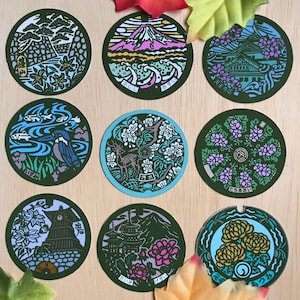 Japanese Manhole Cover Sticker Pack Set 1 (9 pieces, physical)