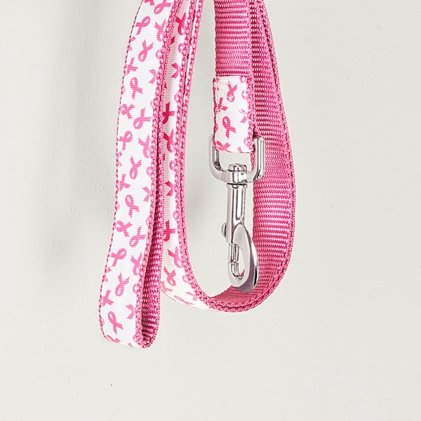 Breast Cancer Awareness Glitter Pink Ribbon 3/4 Inch Dog Leash With Gray, Hot Pink, Light Pink Or White Backing