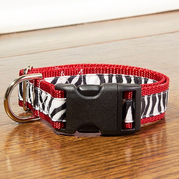 Black and White Zebra Print 1 Inch Dog Collar With Multiple Backing Color Options